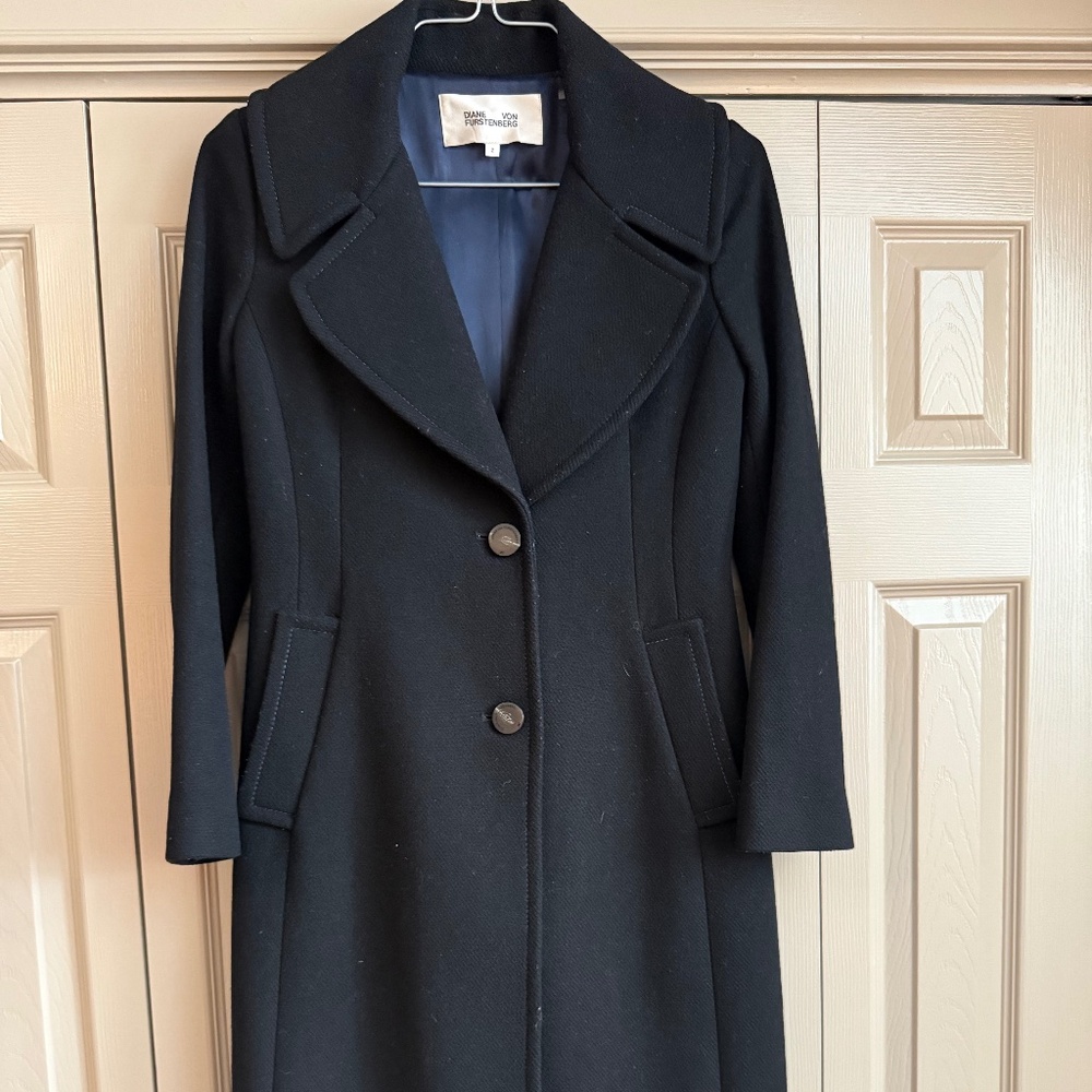 Diane Von Furstenberg Long Wool Coat Black